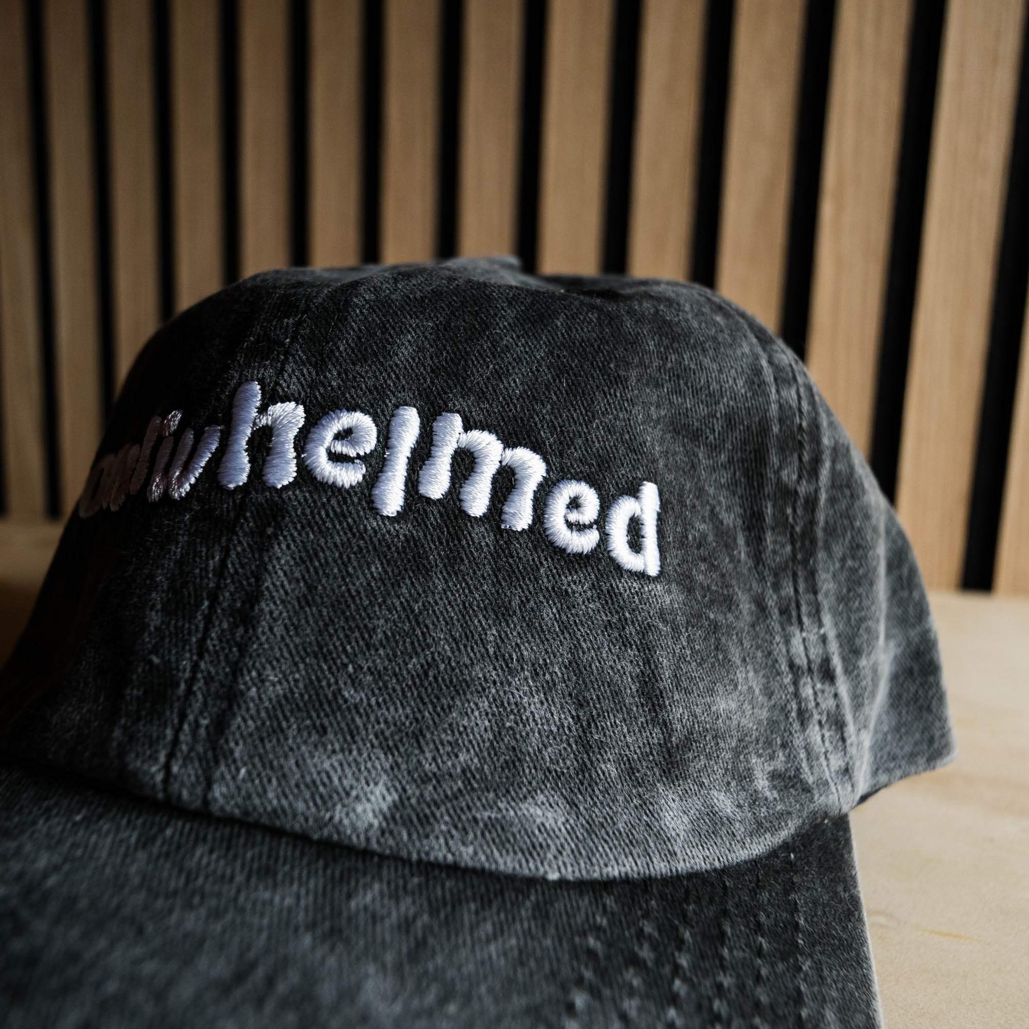 Overwhelmed Embroidered Dad Hat Vintage-Style Unisex Cap in Washed Black or Pink