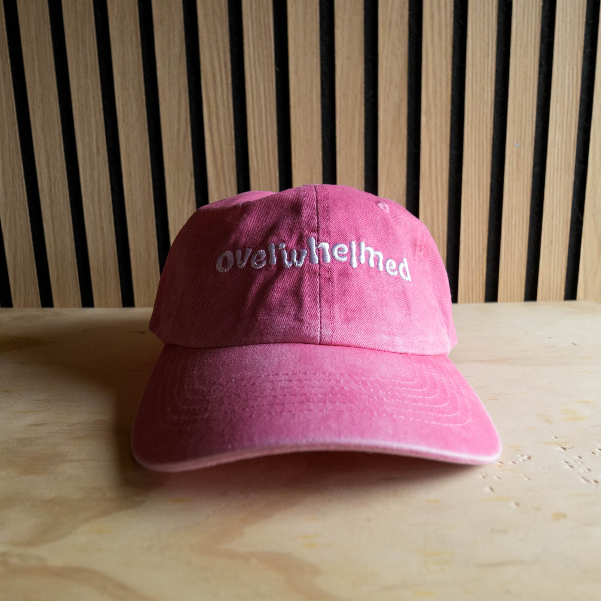 Overwhelmed Embroidered Dad Hat Vintage-Style Unisex Cap in Washed Black or Pink