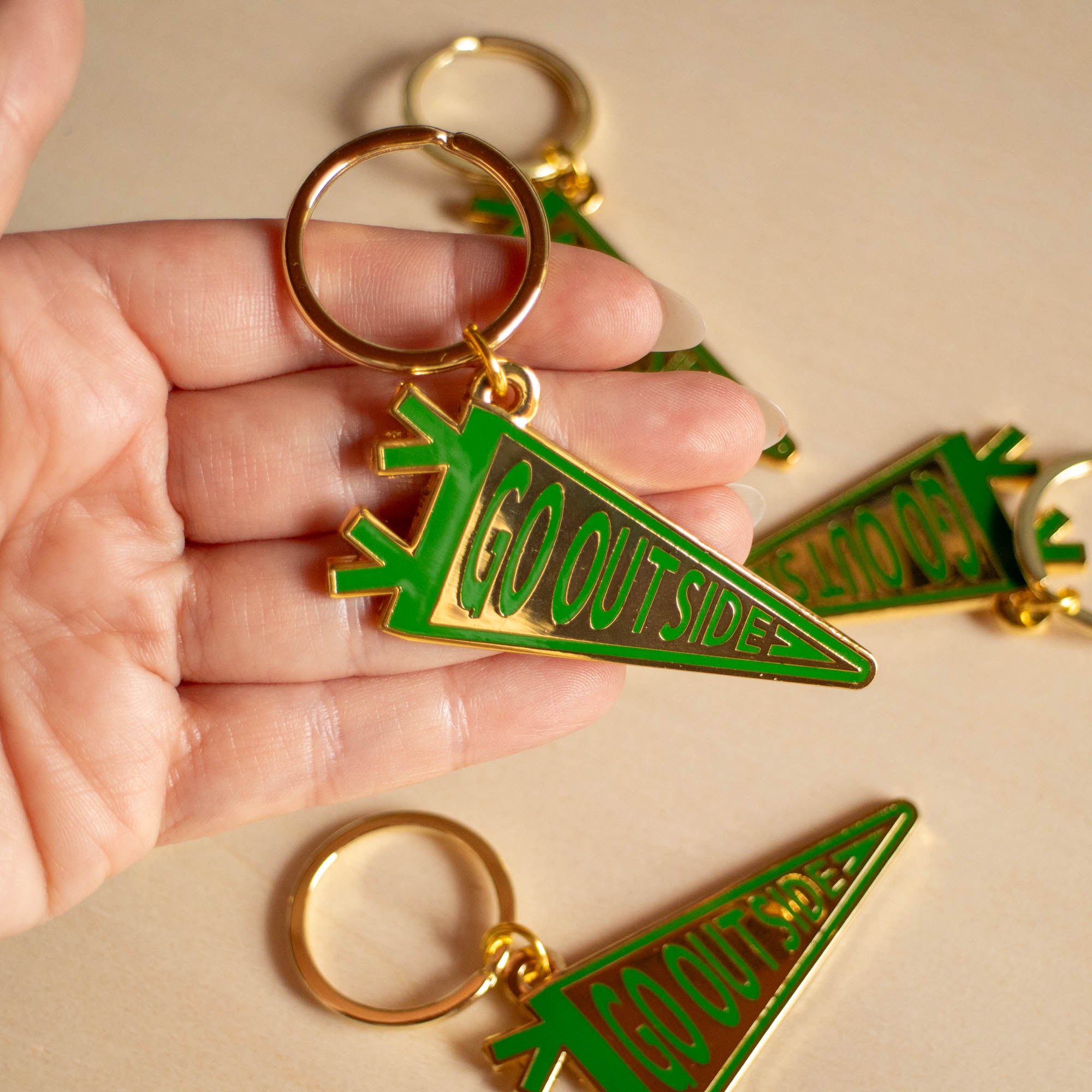 Go Outside Pennant Flag Keyring