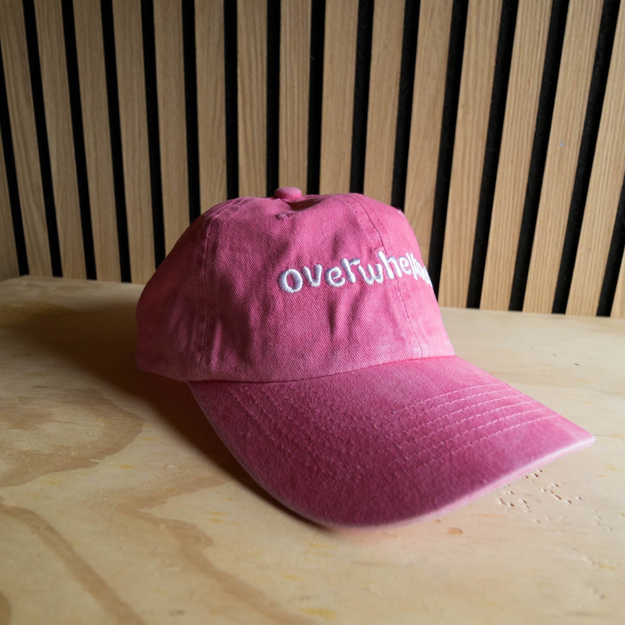 Overwhelmed Embroidered Dad Hat Vintage-Style Unisex Cap in Washed Black or Pink