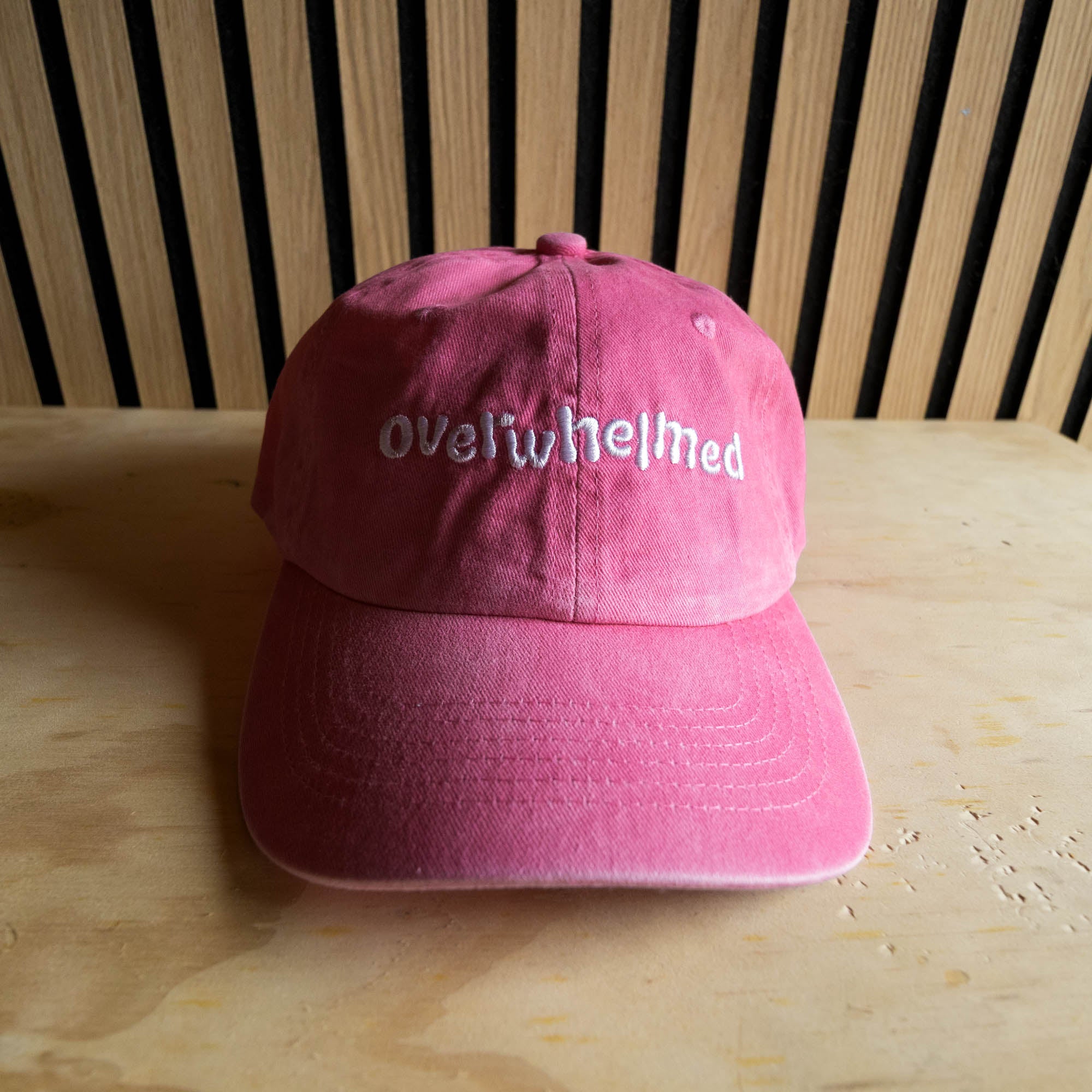 Overwhelmed Embroidered Dad Hat Vintage-Style Unisex Cap in Washed Black or Pink
