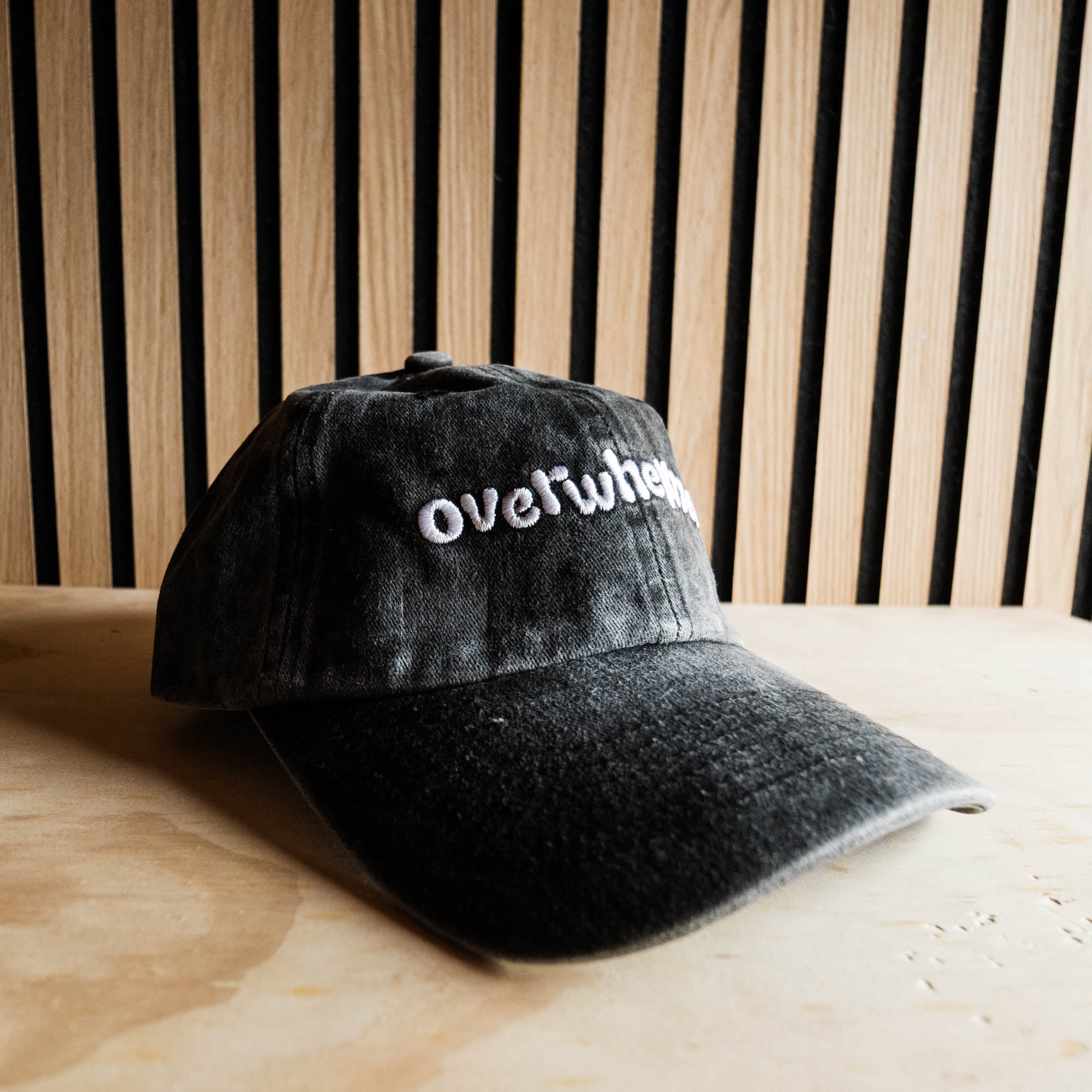 Overwhelmed Embroidered Dad Hat Vintage-Style Unisex Cap in Washed Black or Pink