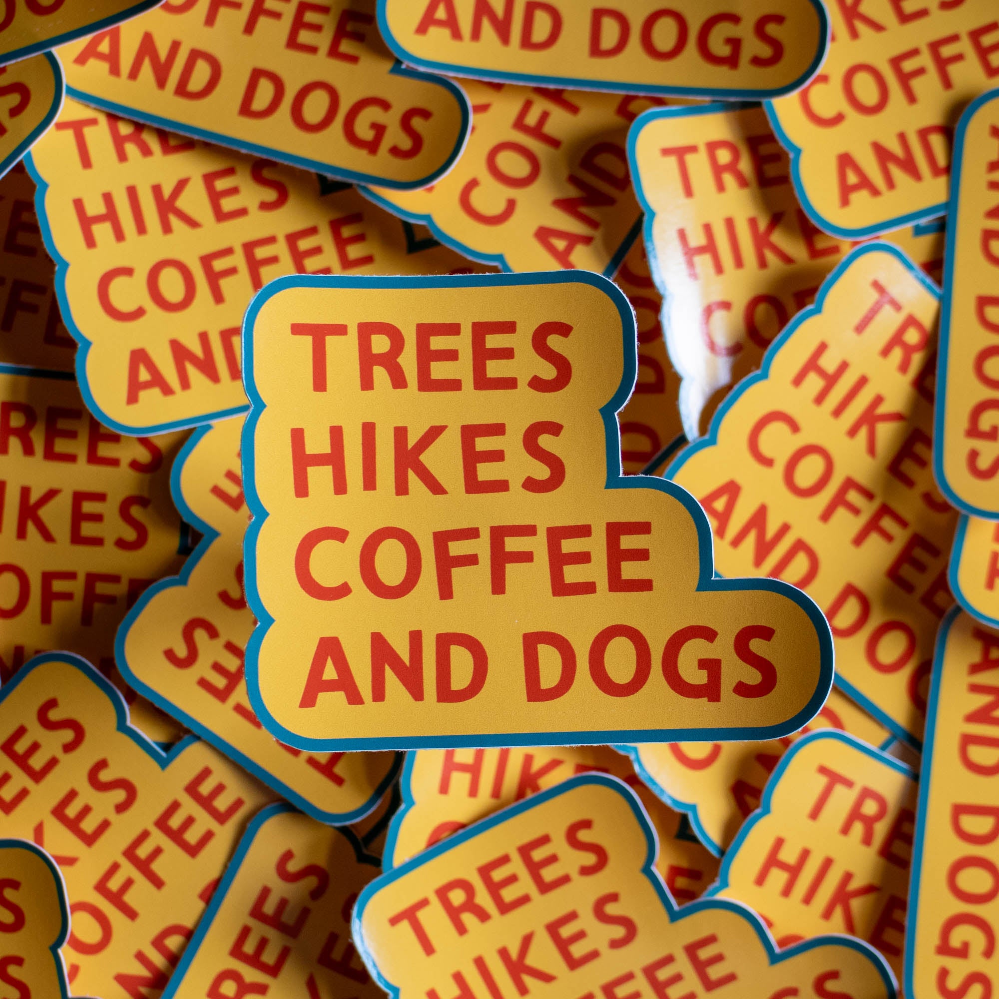 Trees Hikes Coffee and Dogs Vinyl Sticker