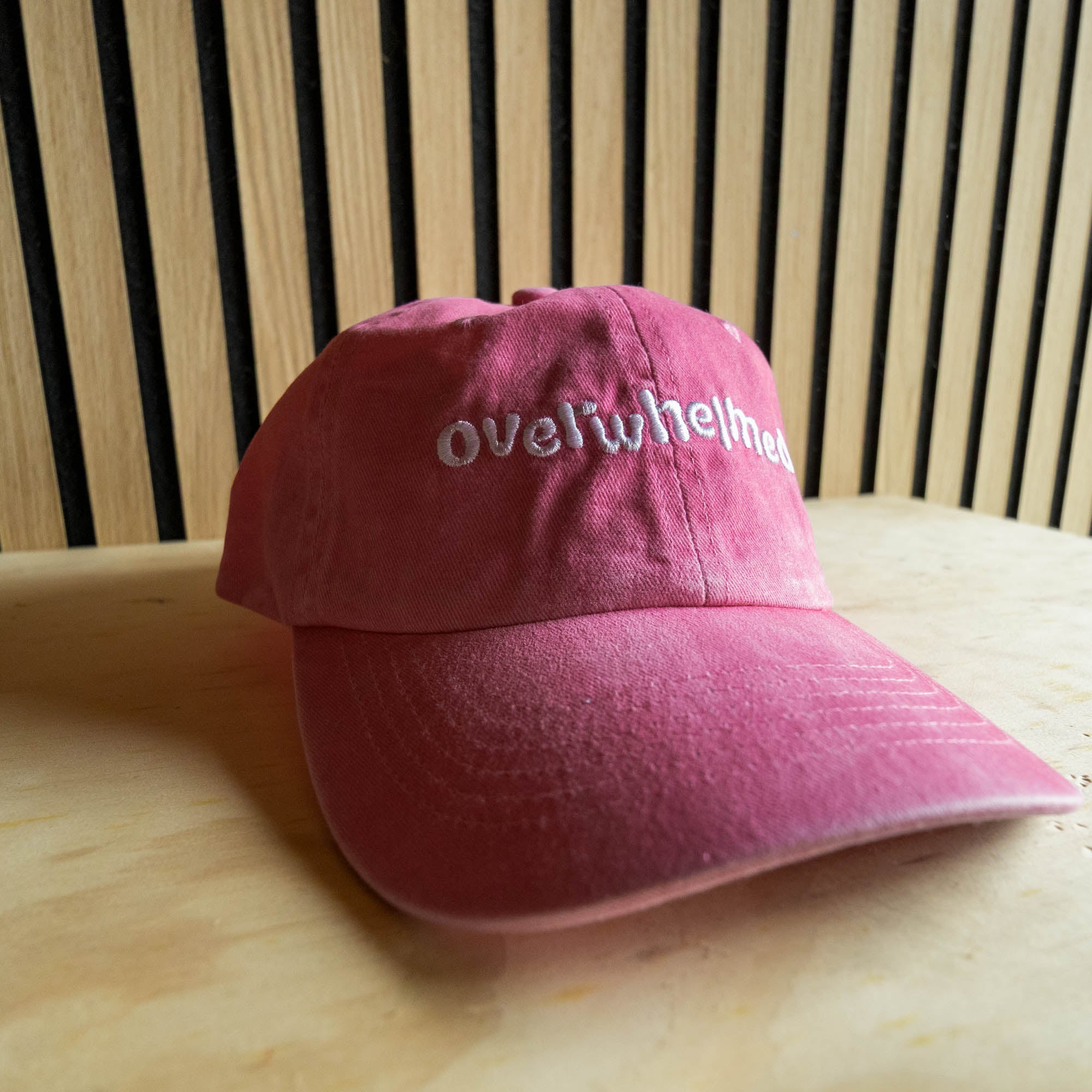 Overwhelmed Embroidered Dad Hat Vintage-Style Unisex Cap in Washed Black or Pink