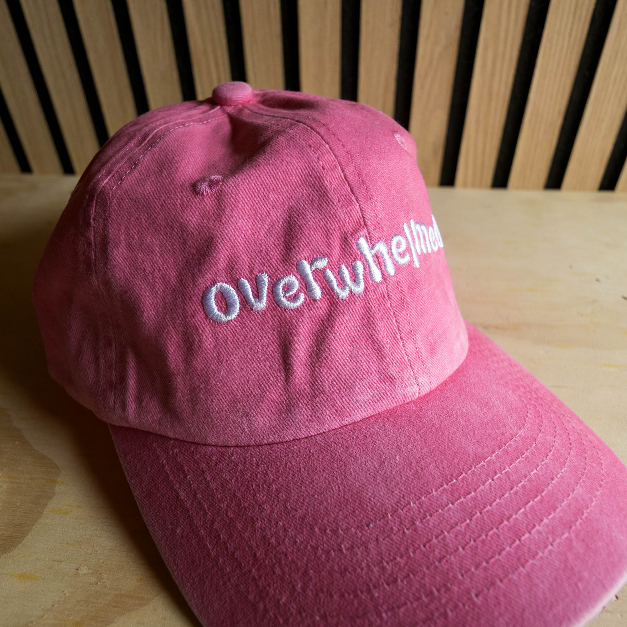 Overwhelmed Embroidered Dad Hat Vintage-Style Unisex Cap in Washed Black or Pink