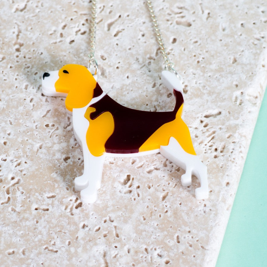lasesr cut beagle necklace on chain by Finest Imaginary