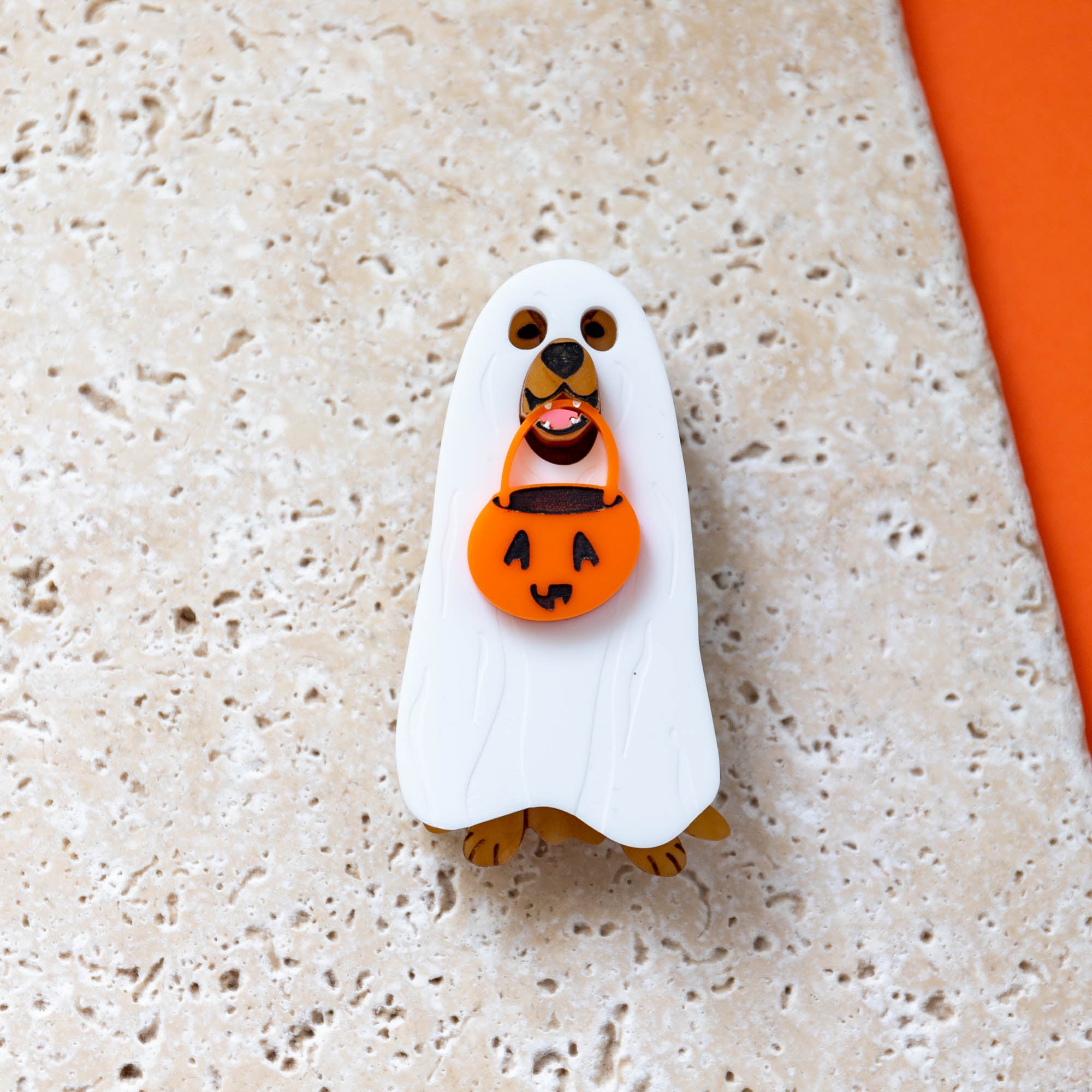 dog in a ghost outfit brooch by Finest Imaginary