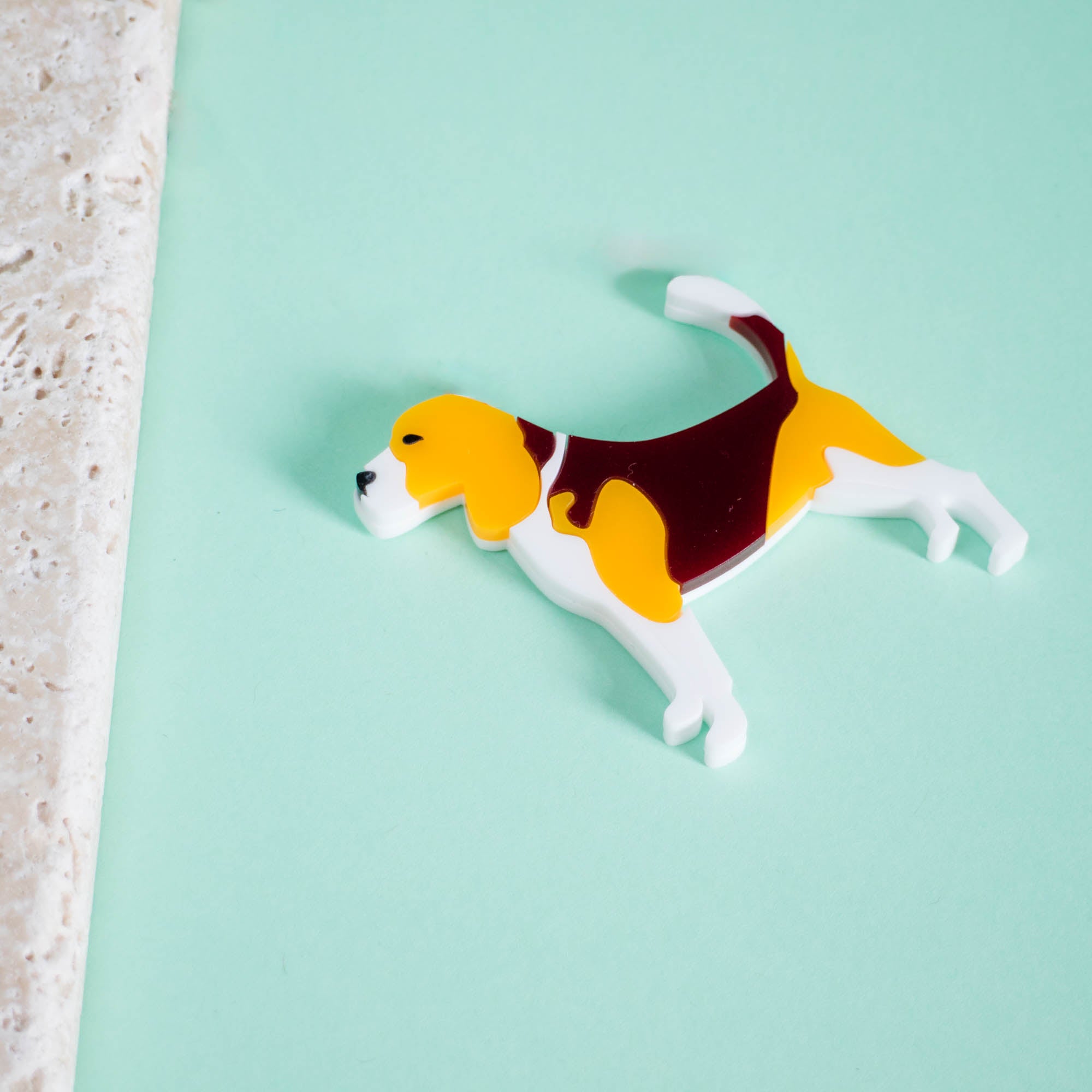 beagle brooch made from laser cut perspex