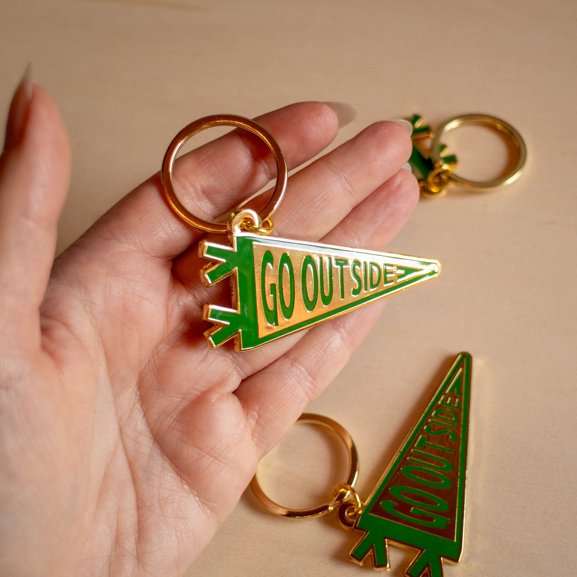 Go Outside Pennant Flag Keyring