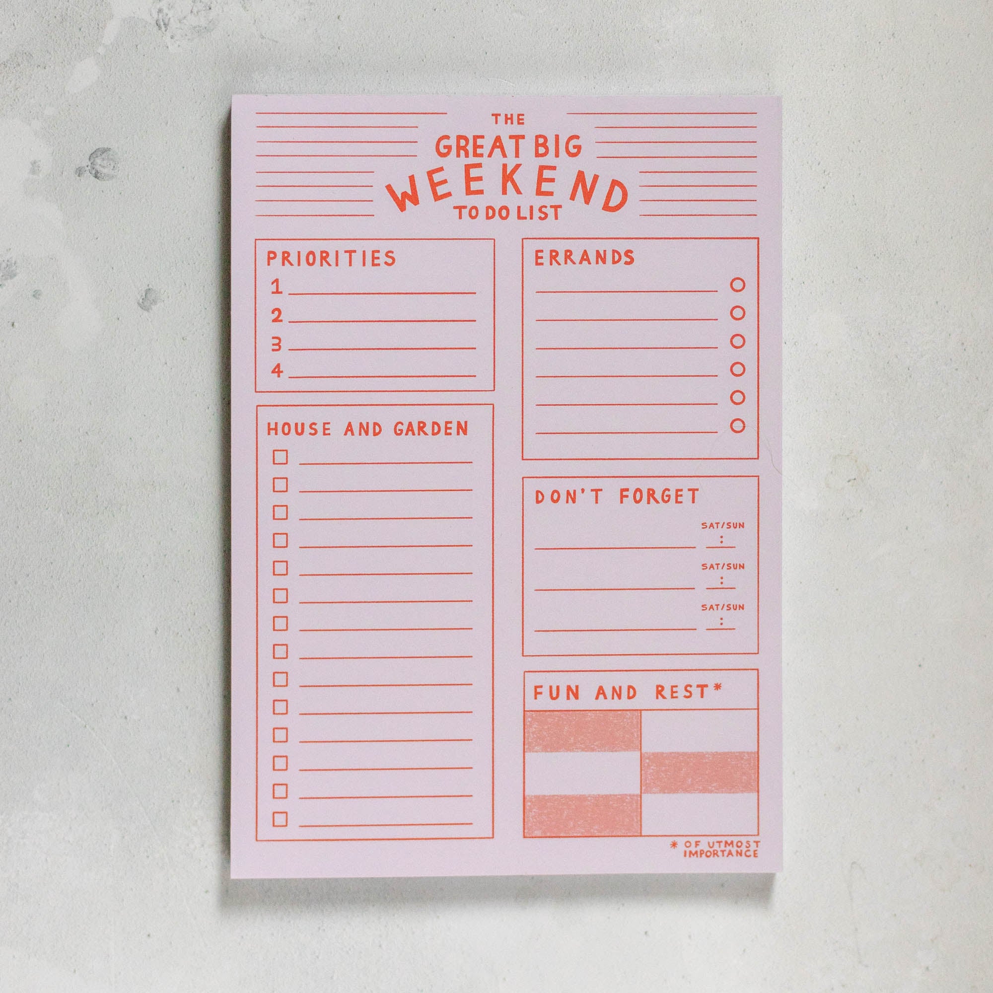 The Great Big Weekend To Do List A5 Pad - Finest Imaginary
