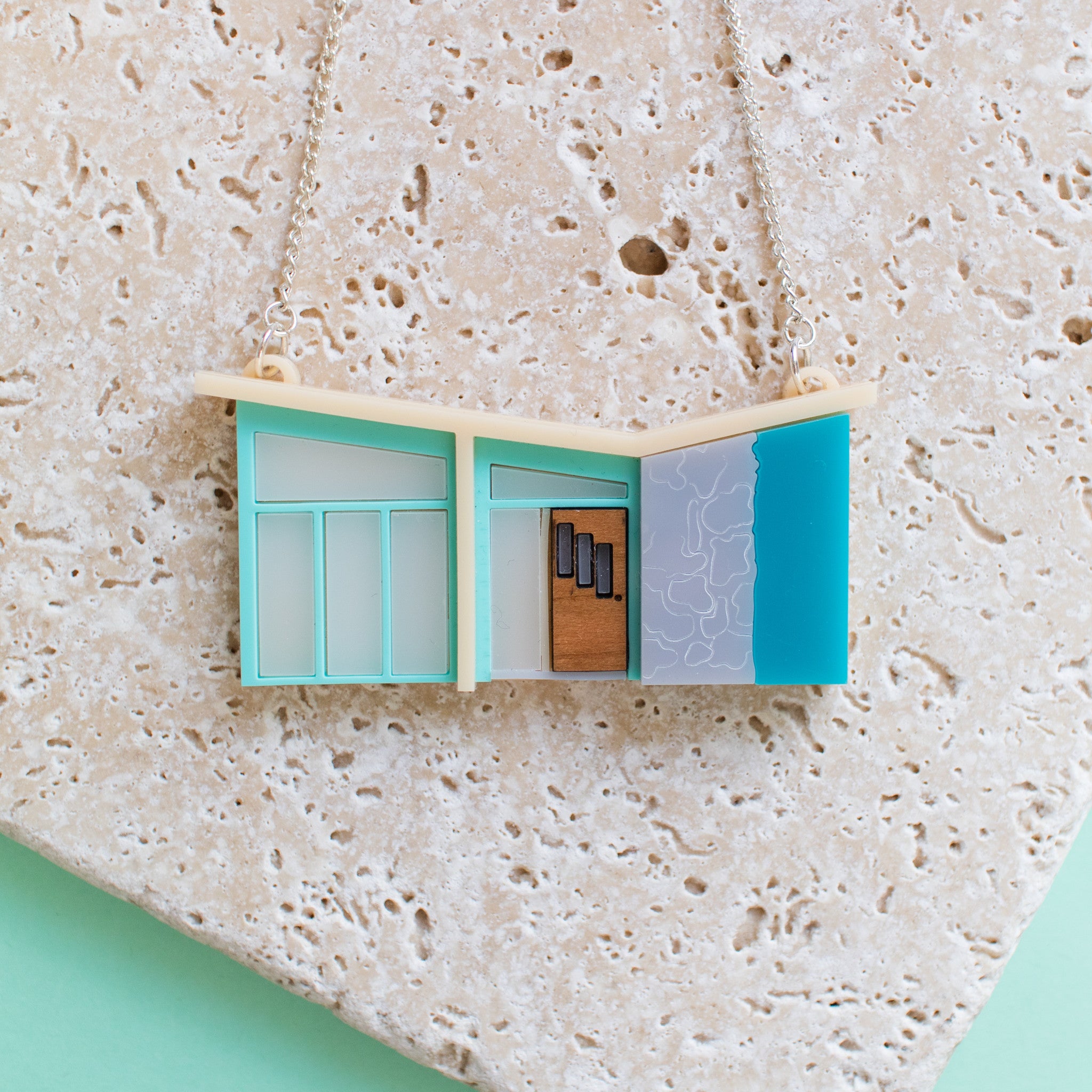 Palm Springs Blue Mid Century House Necklace - Finest Imaginary