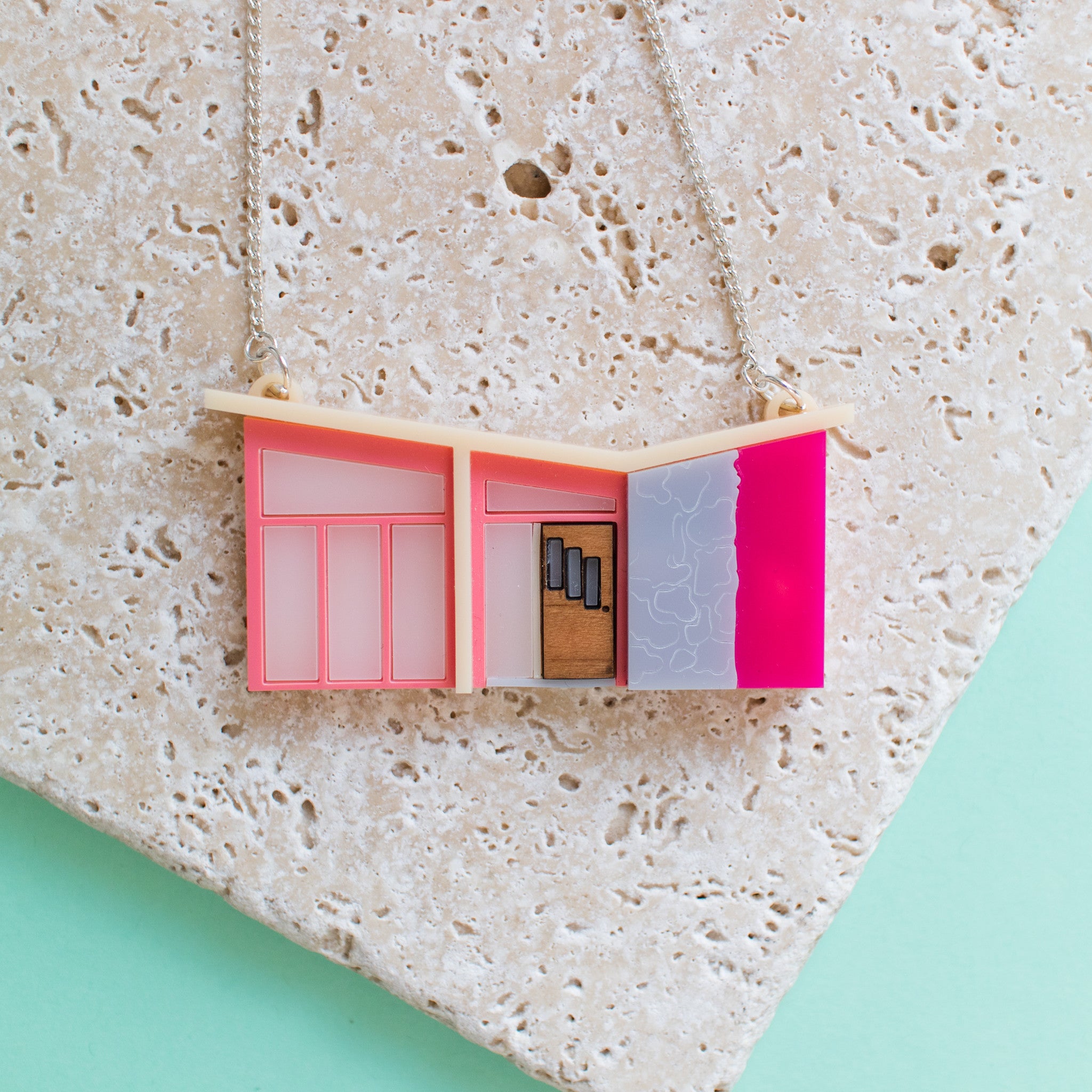 Palm Springs Pink Mid Century House Necklace - Finest Imaginary